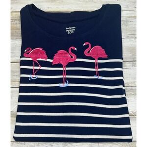 Kim Rogers Perfectly Soft Navy Stripe Flamingo Short Sleeve T Shirt Women SMall